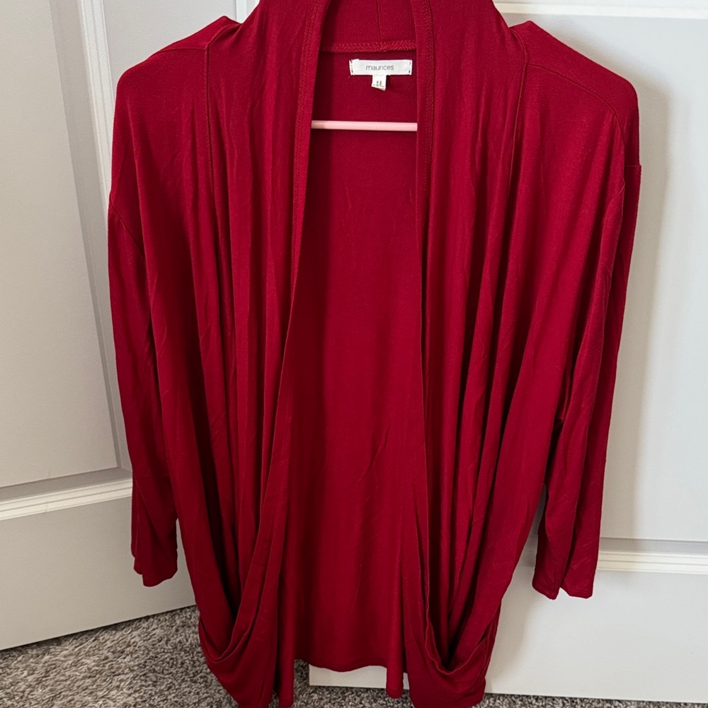 Maurices Deep Red Open Front Cardigan